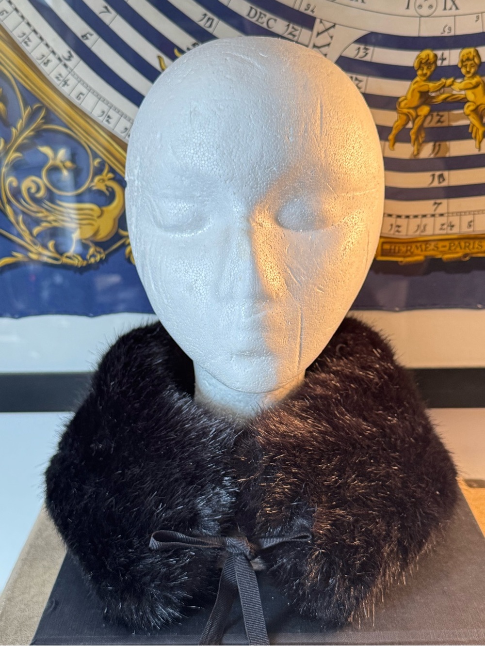 Black Faux Fur Collar with Ribbon Tie - Women Accessories
